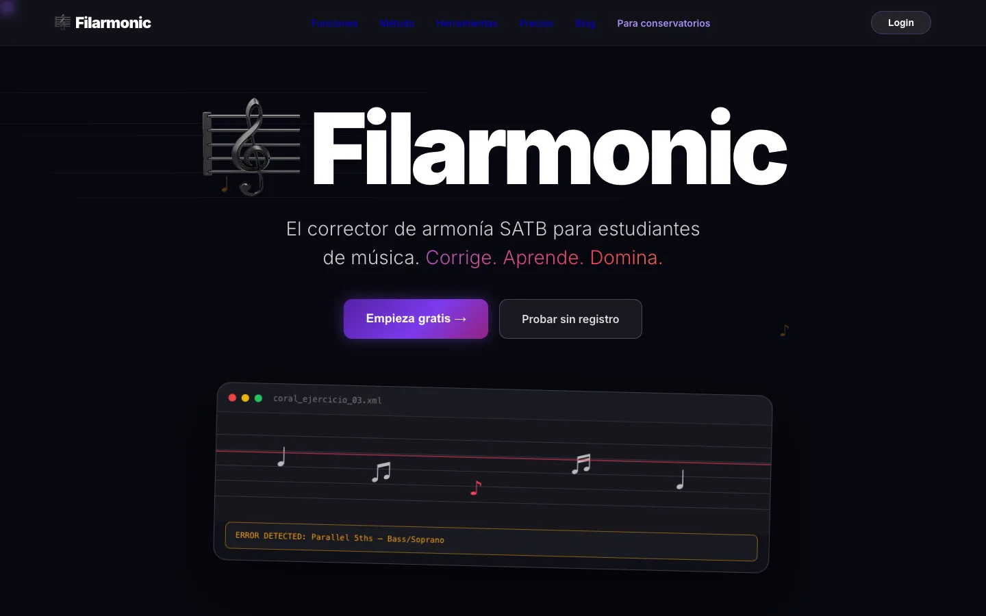 Captura de la web de Filarmonic